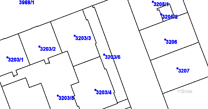 Parcela st. 3203/6 v KÚ Libeň, Katastrální mapa