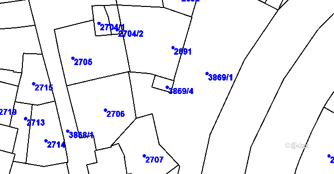 Parcela st. 3869/4 v KÚ Libeň, Katastrální mapa