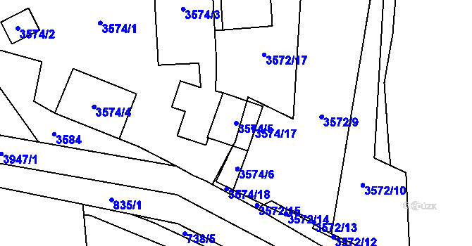 Parcela st. 3574/5 v KÚ Libeň, Katastrální mapa