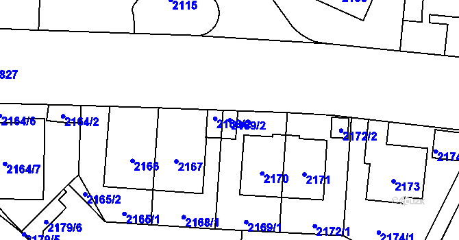 Parcela st. 2169/2 v KÚ Libeň, Katastrální mapa