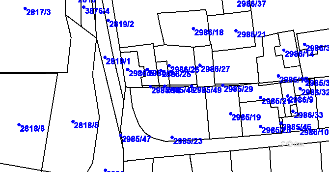 Parcela st. 2985/48 v KÚ Libeň, Katastrální mapa