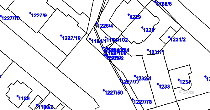 Parcela st. 1232/3 v KÚ Libeň, Katastrální mapa