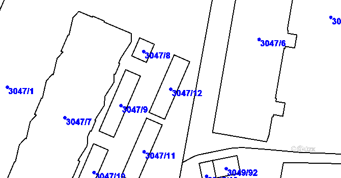Parcela st. 3047/12 v KÚ Libeň, Katastrální mapa