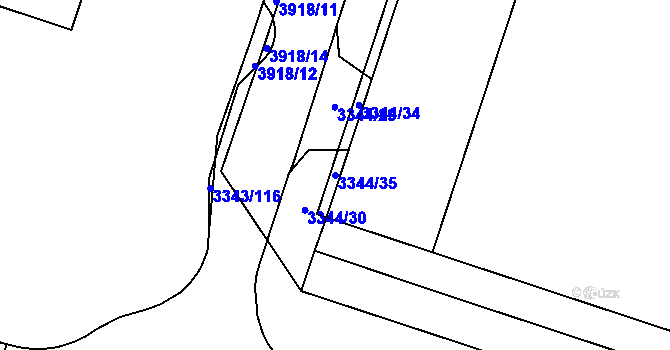 Parcela st. 3344/35 v KÚ Libeň, Katastrální mapa