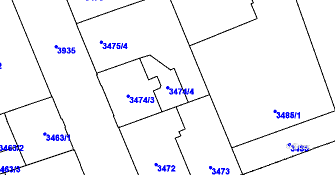 Parcela st. 3474/4 v KÚ Libeň, Katastrální mapa
