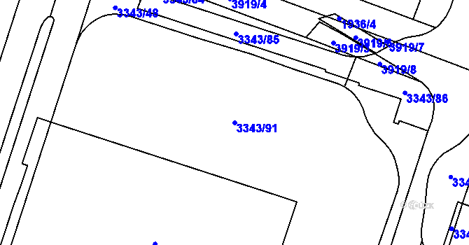 Parcela st. 3343/91 v KÚ Libeň, Katastrální mapa