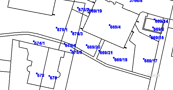 Parcela st. 669/20 v KÚ Libeň, Katastrální mapa