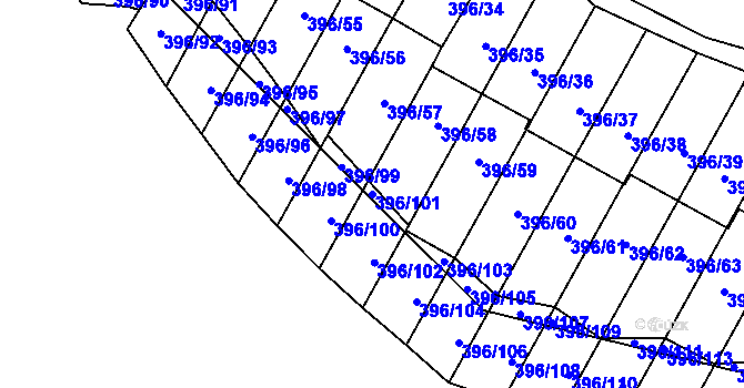 Parcela st. 396/101 v KÚ Libeň, Katastrální mapa