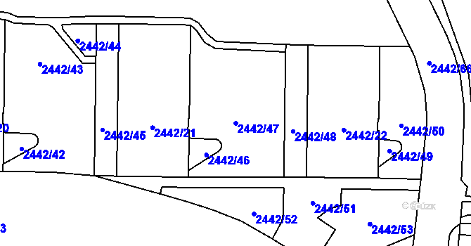 Parcela st. 2442/47 v KÚ Libeň, Katastrální mapa