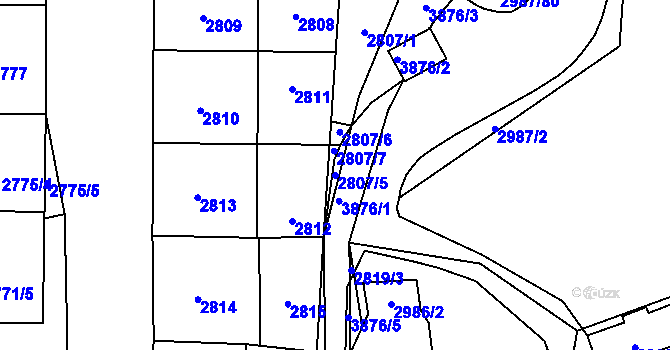 Parcela st. 2807/5 v KÚ Libeň, Katastrální mapa