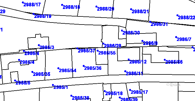 Parcela st. 2985/55 v KÚ Libeň, Katastrální mapa
