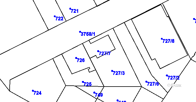 Parcela st. 727/7 v KÚ Libeň, Katastrální mapa