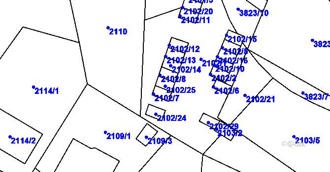 Parcela st. 2102/25 v KÚ Libeň, Katastrální mapa