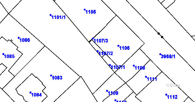 Parcela st. 1107/2 v KÚ Libeň, Katastrální mapa