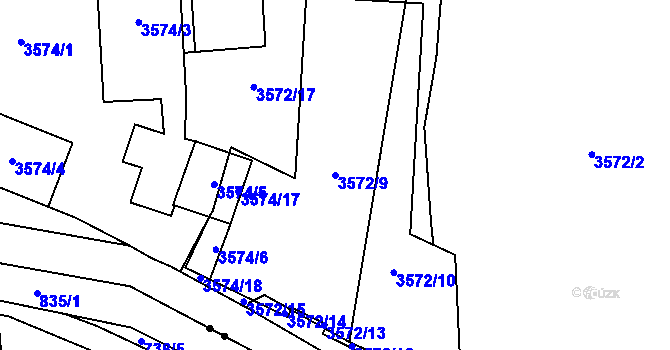 Parcela st. 3572/9 v KÚ Libeň, Katastrální mapa