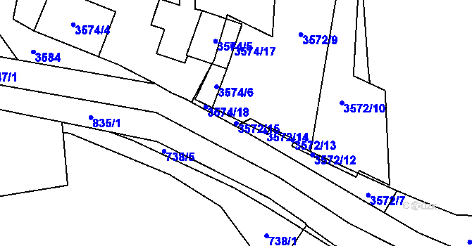 Parcela st. 3572/15 v KÚ Libeň, Katastrální mapa