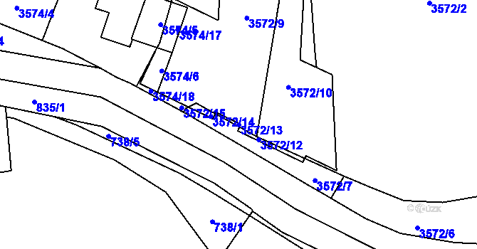 Parcela st. 3572/13 v KÚ Libeň, Katastrální mapa
