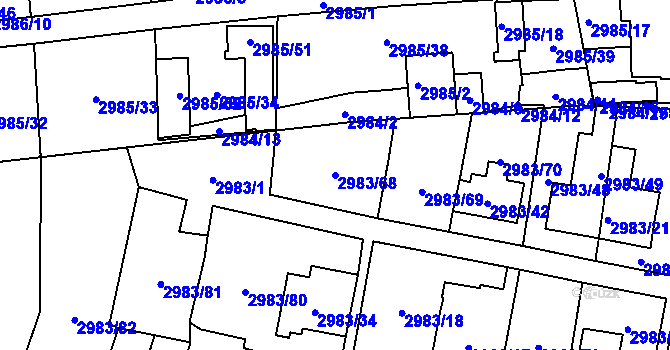 Parcela st. 2983/68 v KÚ Libeň, Katastrální mapa