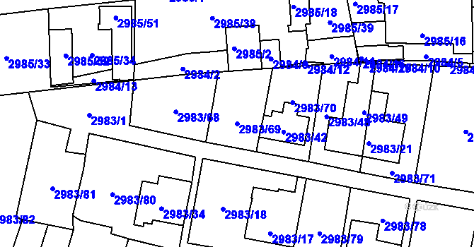 Parcela st. 2983/69 v KÚ Libeň, Katastrální mapa