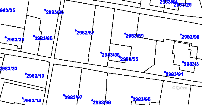 Parcela st. 2983/88 v KÚ Libeň, Katastrální mapa