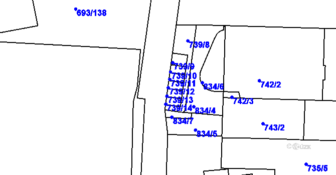 Parcela st. 739/12 v KÚ Karlín, Katastrální mapa
