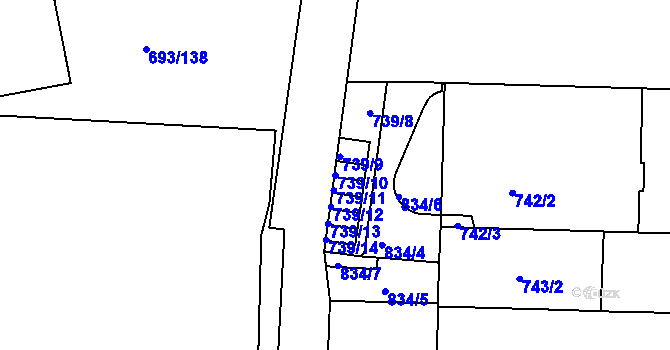 Parcela st. 739/10 v KÚ Karlín, Katastrální mapa