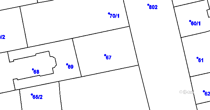 Parcela st. 67 v KÚ Karlín, Katastrální mapa