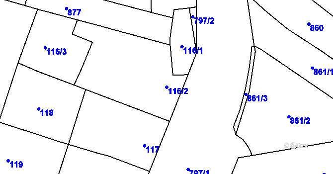 Parcela st. 116/2 v KÚ Karlín, Katastrální mapa