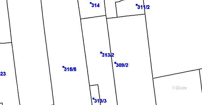 Parcela st. 313/2 v KÚ Karlín, Katastrální mapa
