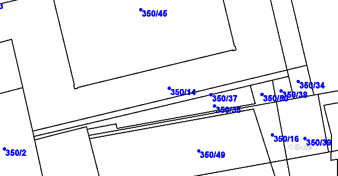 Parcela st. 350/14 v KÚ Karlín, Katastrální mapa