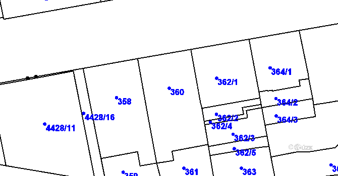 Parcela st. 360 v KÚ Karlín, Katastrální mapa