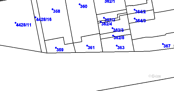 Parcela st. 361 v KÚ Karlín, Katastrální mapa