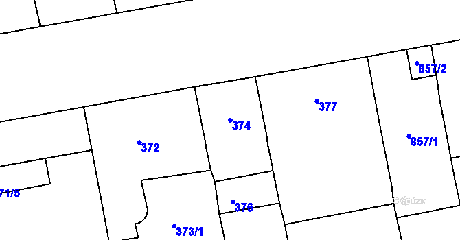 Parcela st. 374 v KÚ Karlín, Katastrální mapa