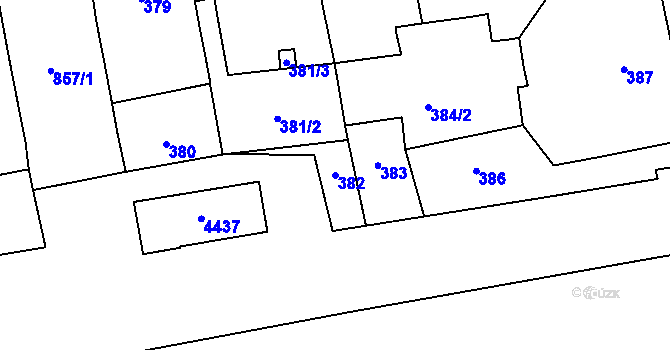 Parcela st. 382 v KÚ Karlín, Katastrální mapa