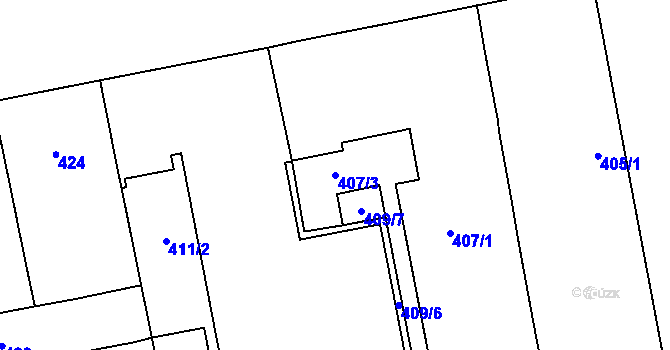 Parcela st. 407/3 v KÚ Karlín, Katastrální mapa
