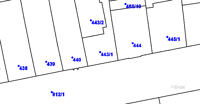 Parcela st. 443/1 v KÚ Karlín, Katastrální mapa