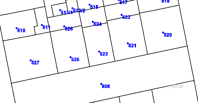 Parcela st. 523 v KÚ Karlín, Katastrální mapa