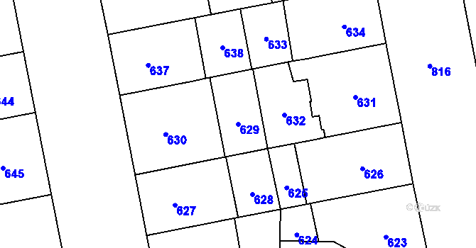Parcela st. 629 v KÚ Karlín, Katastrální mapa