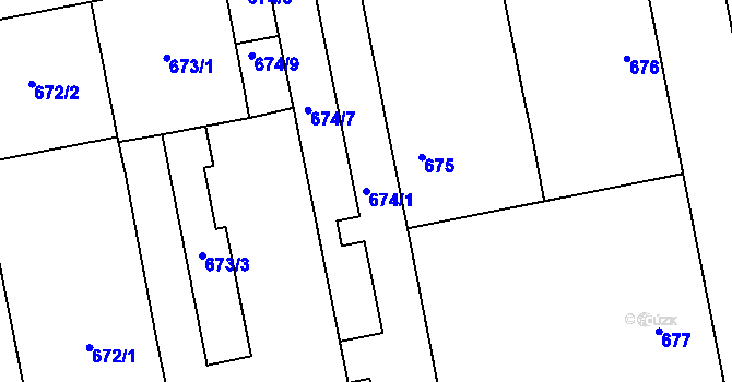 Parcela st. 674/1 v KÚ Karlín, Katastrální mapa