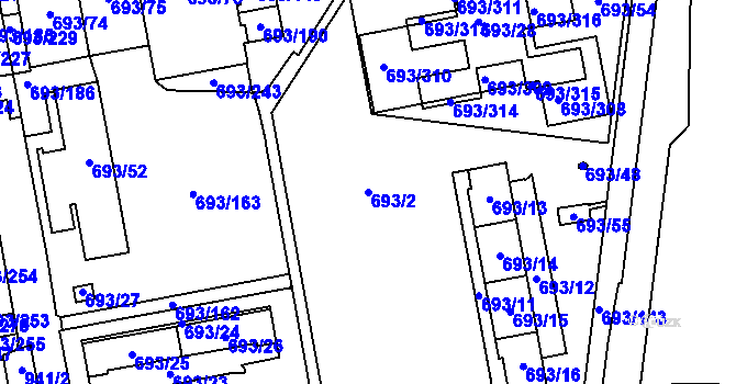 Parcela st. 693/2 v KÚ Karlín, Katastrální mapa