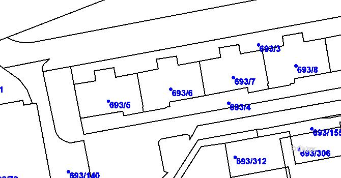 Parcela st. 693/6 v KÚ Karlín, Katastrální mapa