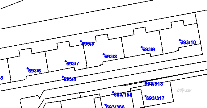 Parcela st. 693/8 v KÚ Karlín, Katastrální mapa