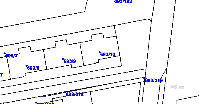 Parcela st. 693/10 v KÚ Karlín, Katastrální mapa