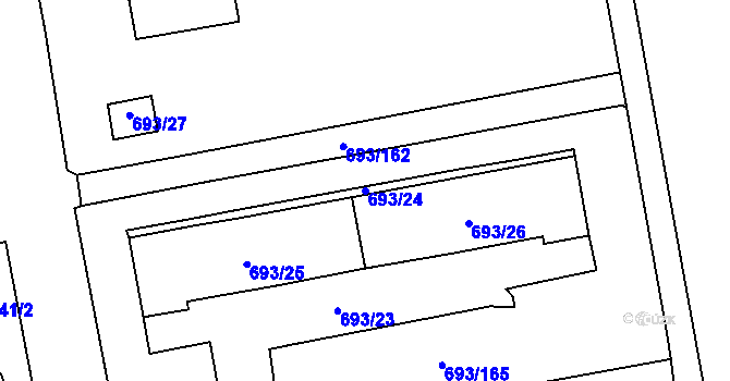 Parcela st. 693/24 v KÚ Karlín, Katastrální mapa