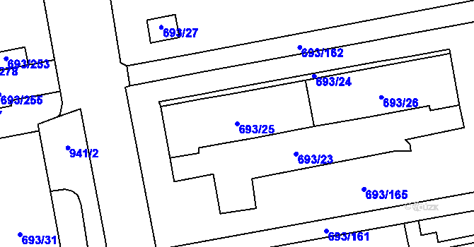 Parcela st. 693/25 v KÚ Karlín, Katastrální mapa