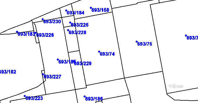 Parcela st. 693/74 v KÚ Karlín, Katastrální mapa
