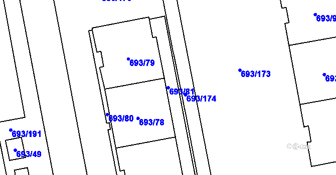 Parcela st. 693/81 v KÚ Karlín, Katastrální mapa