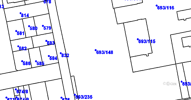 Parcela st. 693/148 v KÚ Karlín, Katastrální mapa