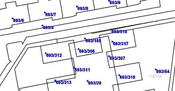 Parcela st. 693/155 v KÚ Karlín, Katastrální mapa