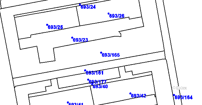 Parcela st. 693/165 v KÚ Karlín, Katastrální mapa